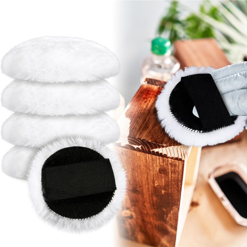 DaisyInner 4 Pcs Lambswool Stain Pad 4 Inch Wood Stain Applicator Pads No Waste Reusable Lambswool Wax Applicator Staining Pads for Wood for Latex Oil Based Finishes Paints Buffing polishing - Image 1